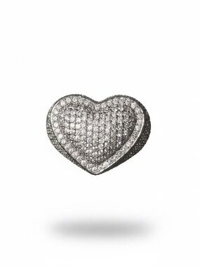Sterling Silver Pave Heart Charm Pendant - Silver